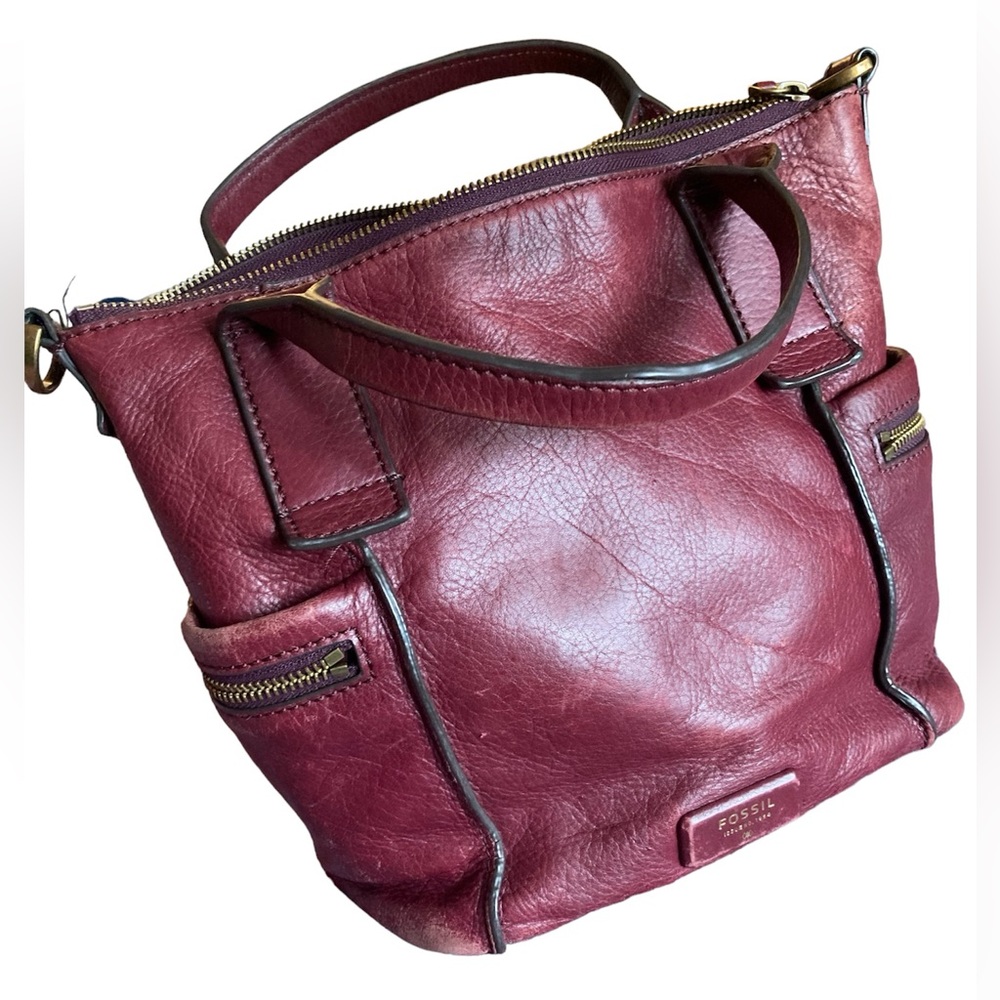 Fossil Burgundy Leather Shoulder Hand Bag Purse Crossbody Vintage